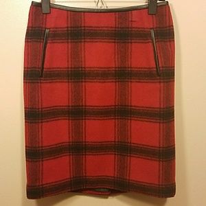 Plaid Wool Pencil Skirt